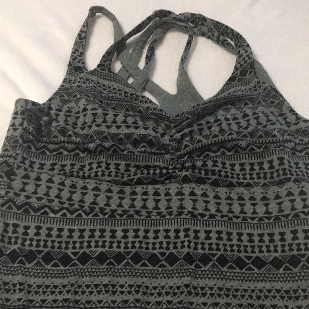 Dakini woman’s grey & black geometric lined dress w/cross cross straps size SP